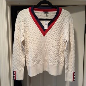 NWT Talbots Cable Knit Sweater - White, Red, and Blue